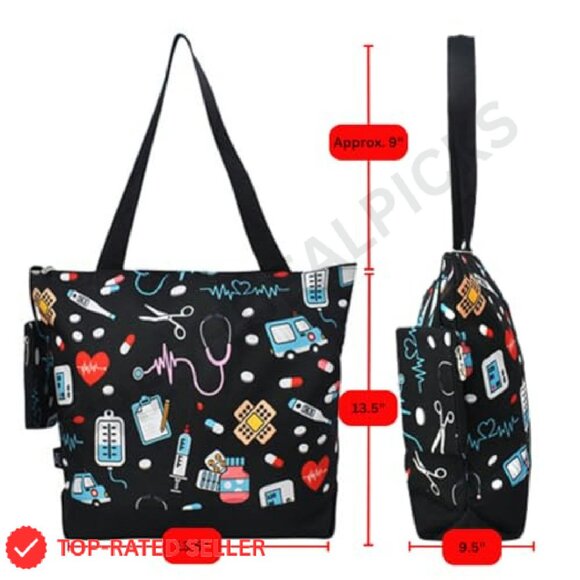 Medium Canvas Tote Bag Zipper Top Closure Attached Coin Purse Practical - Picture 3 of 8